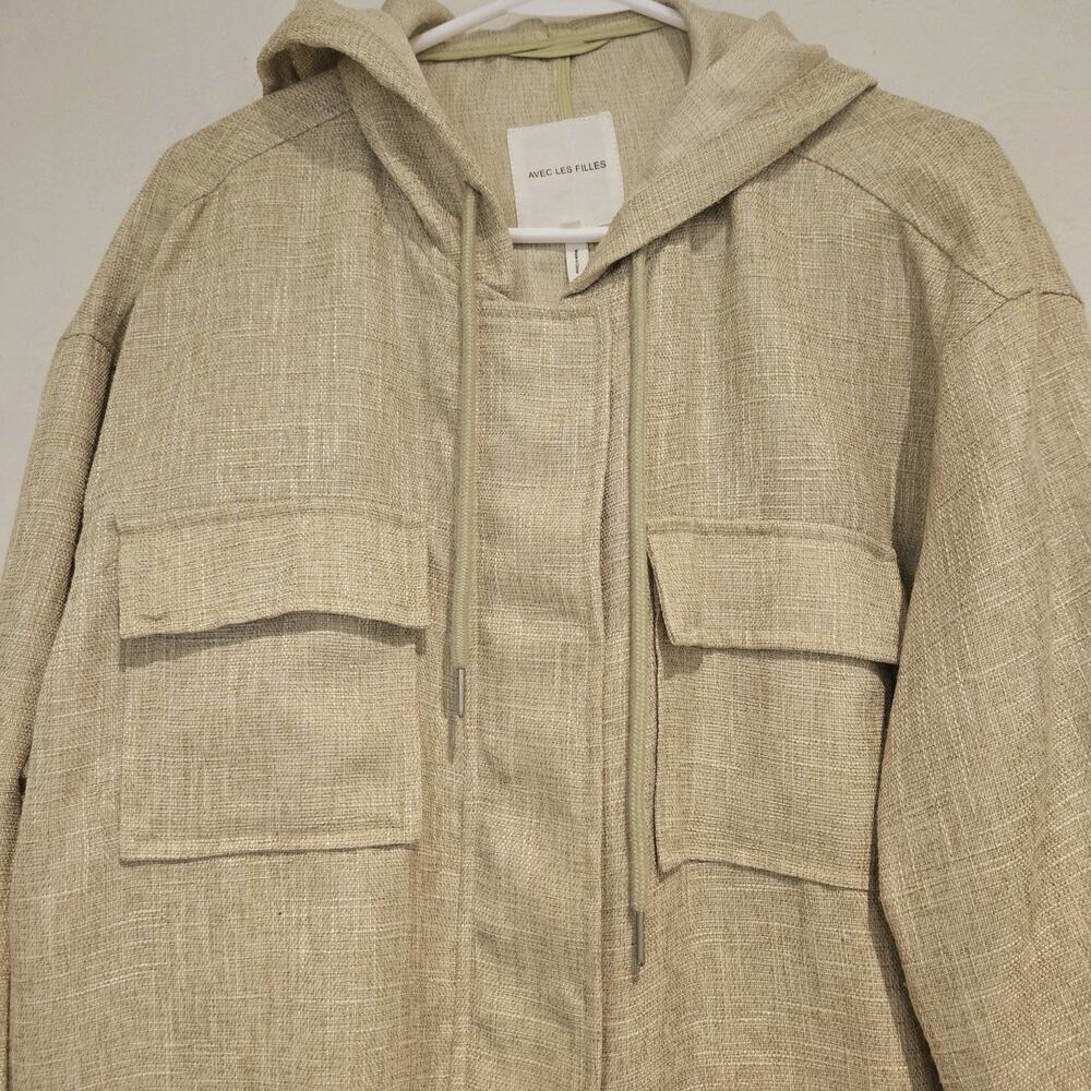 Avec Les Filles XL Linen-Look Boxy Light Green Hooded Utility Jacket - Picture 5 of 11